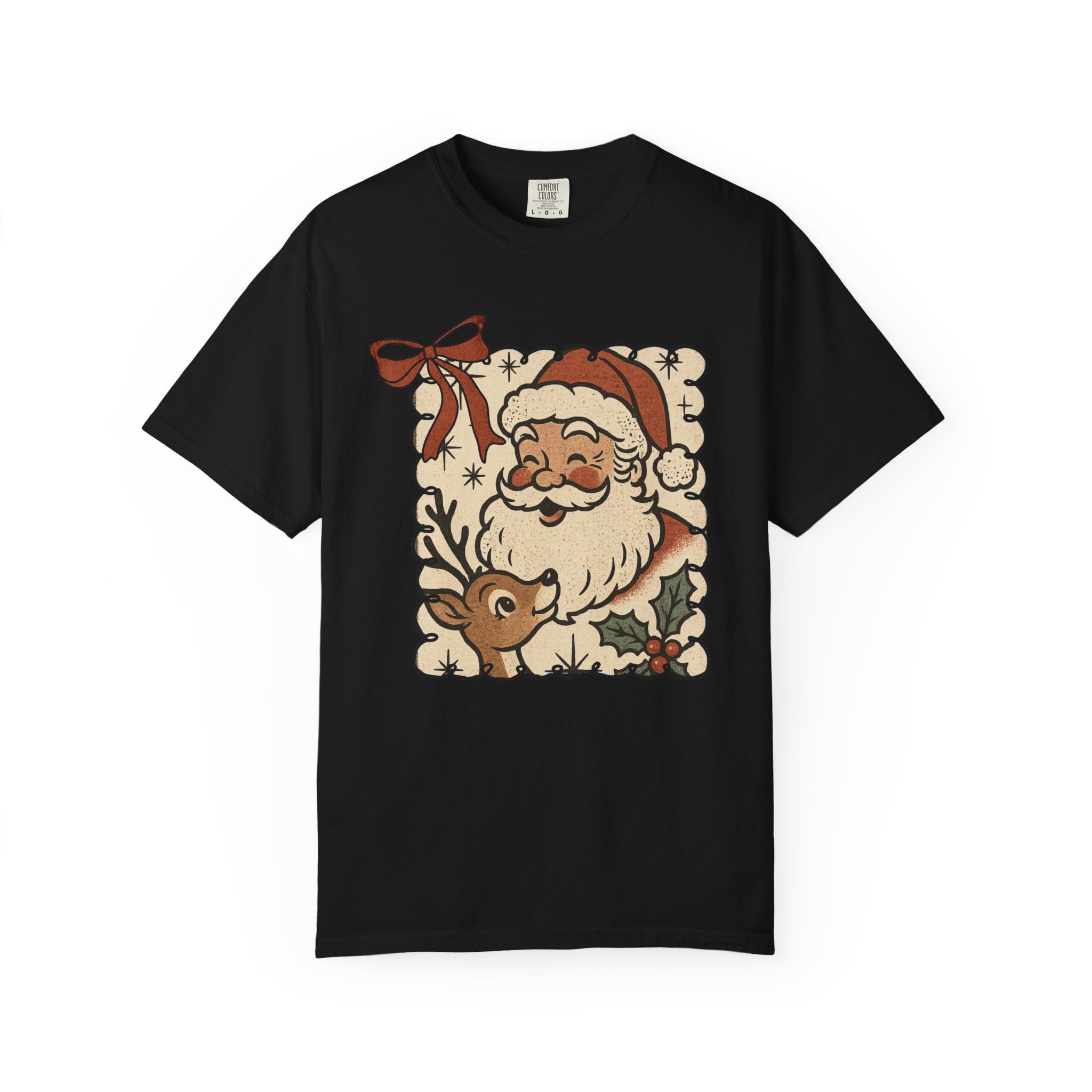 Vintage Santa & Reindeer Christmas T-Shirt – Retro Holiday Graphic Tee for Men & Women