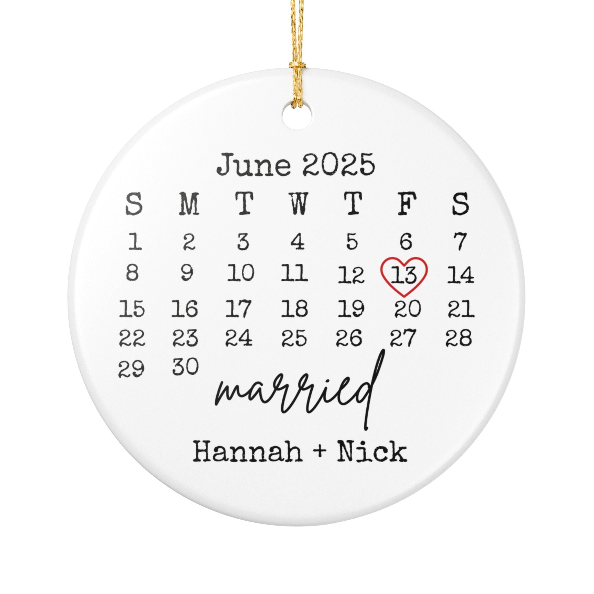 Married Ornament, Wedding Gift, Wedding Date ornament, Heart Calendar, Anniversary Gift, Our First Christmas, Newlywed Gift, Wedding Gift