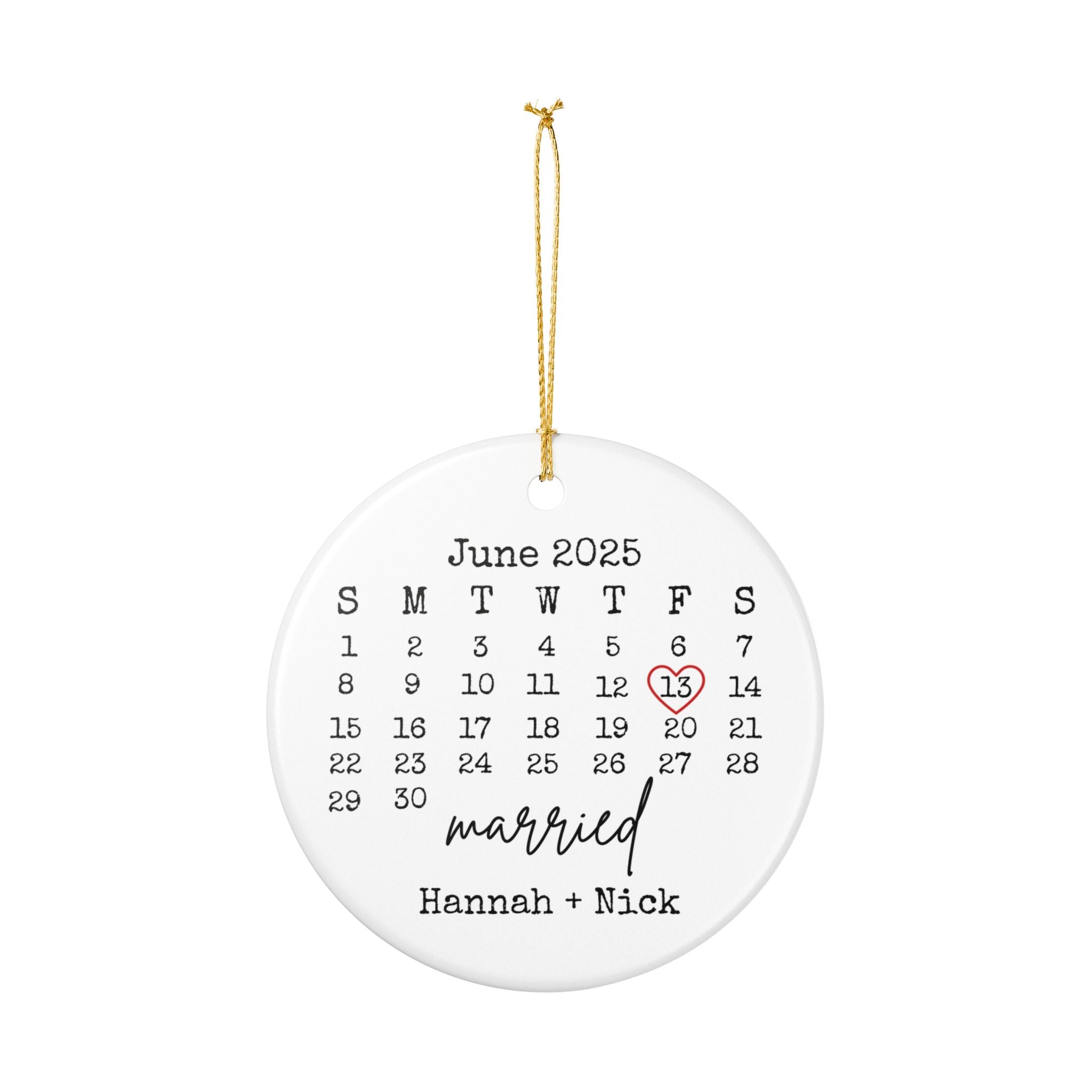 Married Ornament, Wedding Gift, Wedding Date ornament, Heart Calendar, Anniversary Gift, Our First Christmas, Newlywed Gift, Wedding Gift
