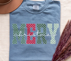 Merry Christmas T-Shirt, Plaid Checkered Merry Christmas Shirt, Christmas Tee, Holiday Festive Shirt, Red Green Plaid Christmas T-Shirt