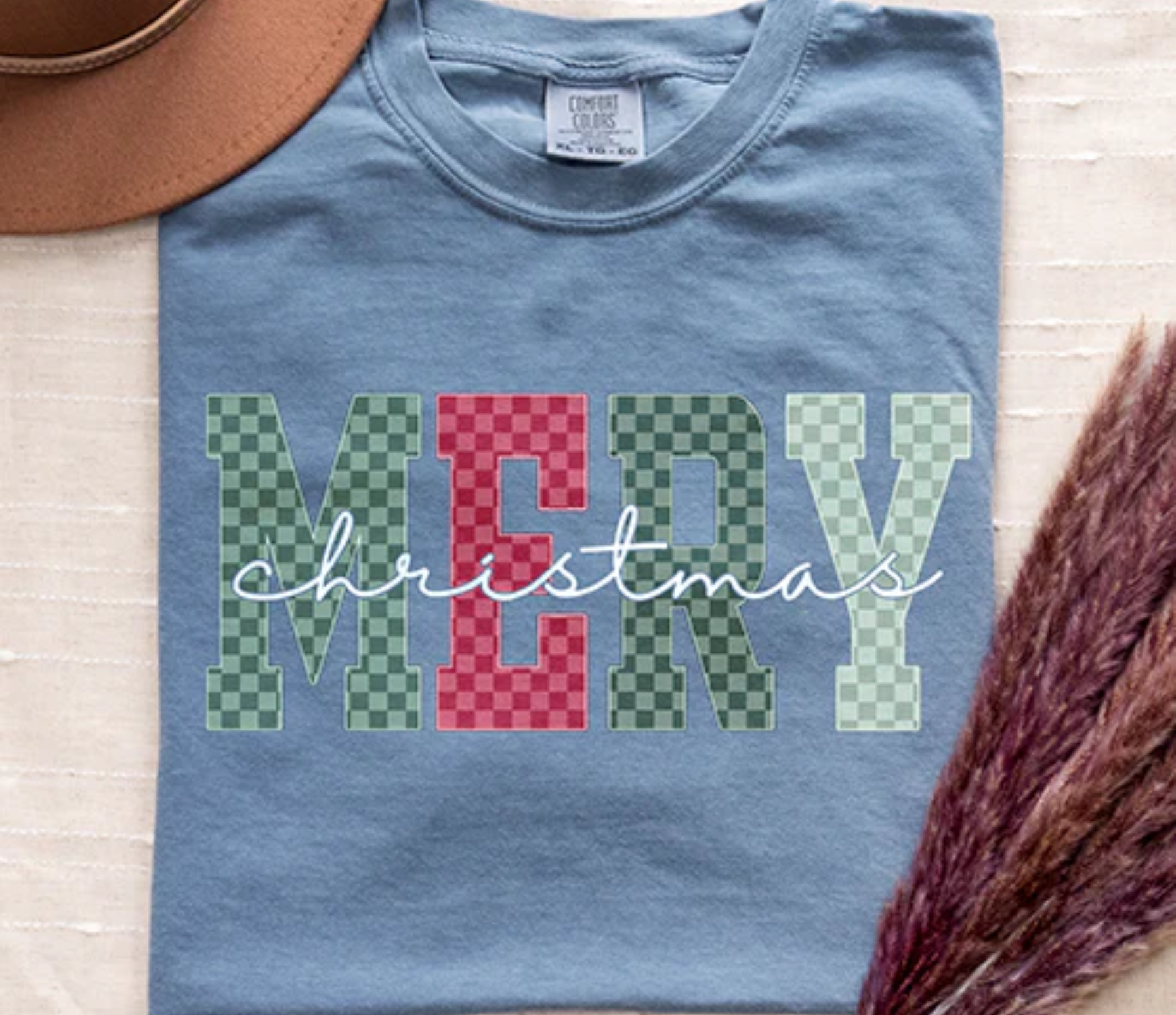 Merry Christmas T-Shirt, Plaid Checkered Merry Christmas Shirt, Christmas Tee, Holiday Festive Shirt, Red Green Plaid Christmas T-Shirt
