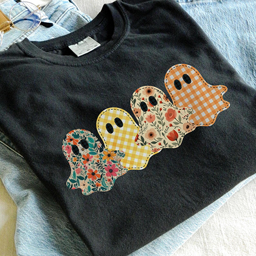 Preppy Spooky Season Shirt, Floral Ghost Patchwork Tee, Fall Pumpkin Shirt, Funny Halloween T-Shirt, Spooky Season Top, Trending Halloween Tee