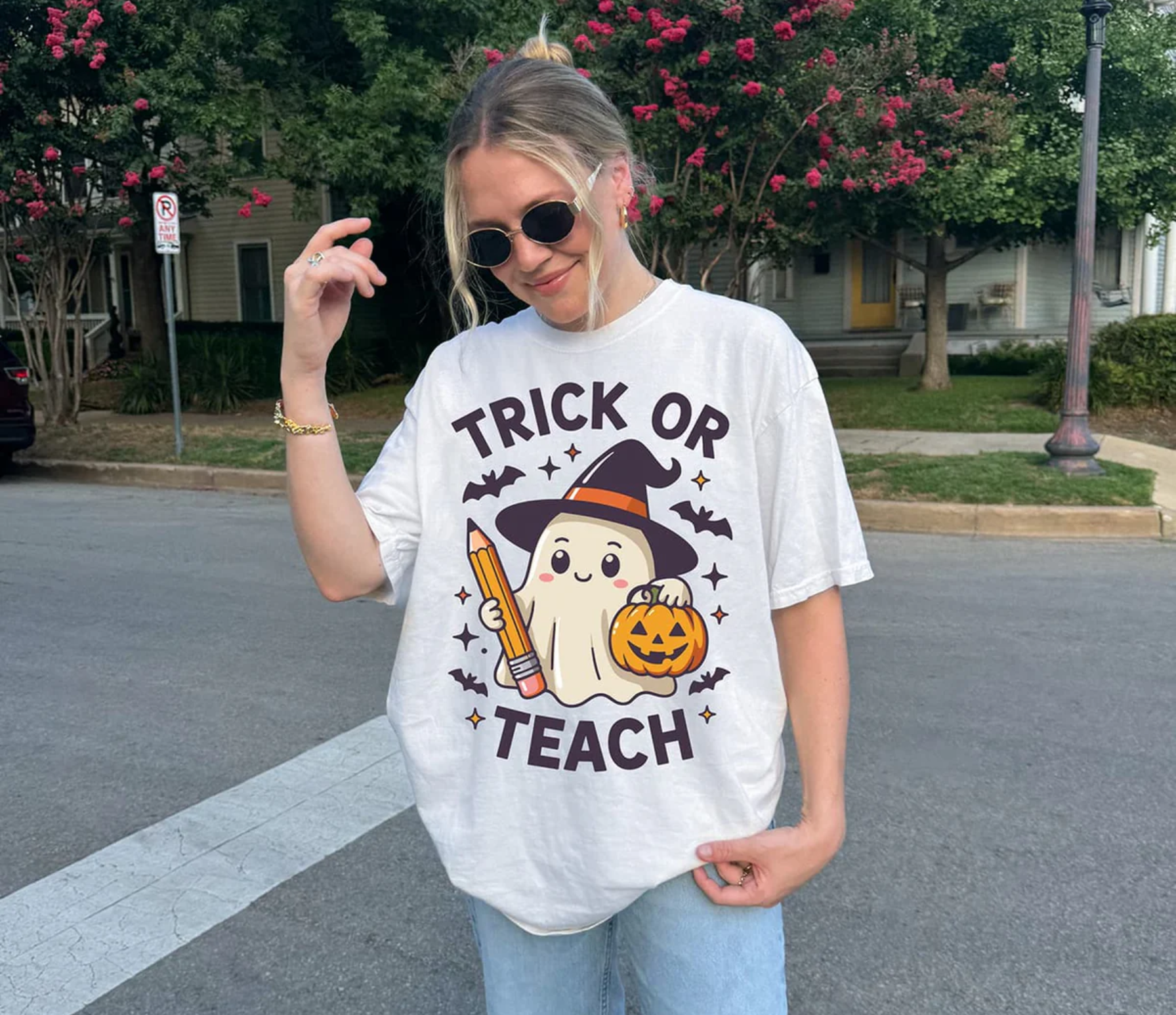 Comfort Colors® Teacher Halloween Shirt, Halloween Teacher Shirt, Trick or Teach Shirt, Spooky Teacher T-shirt, Retro Ghost Teacher Shirt