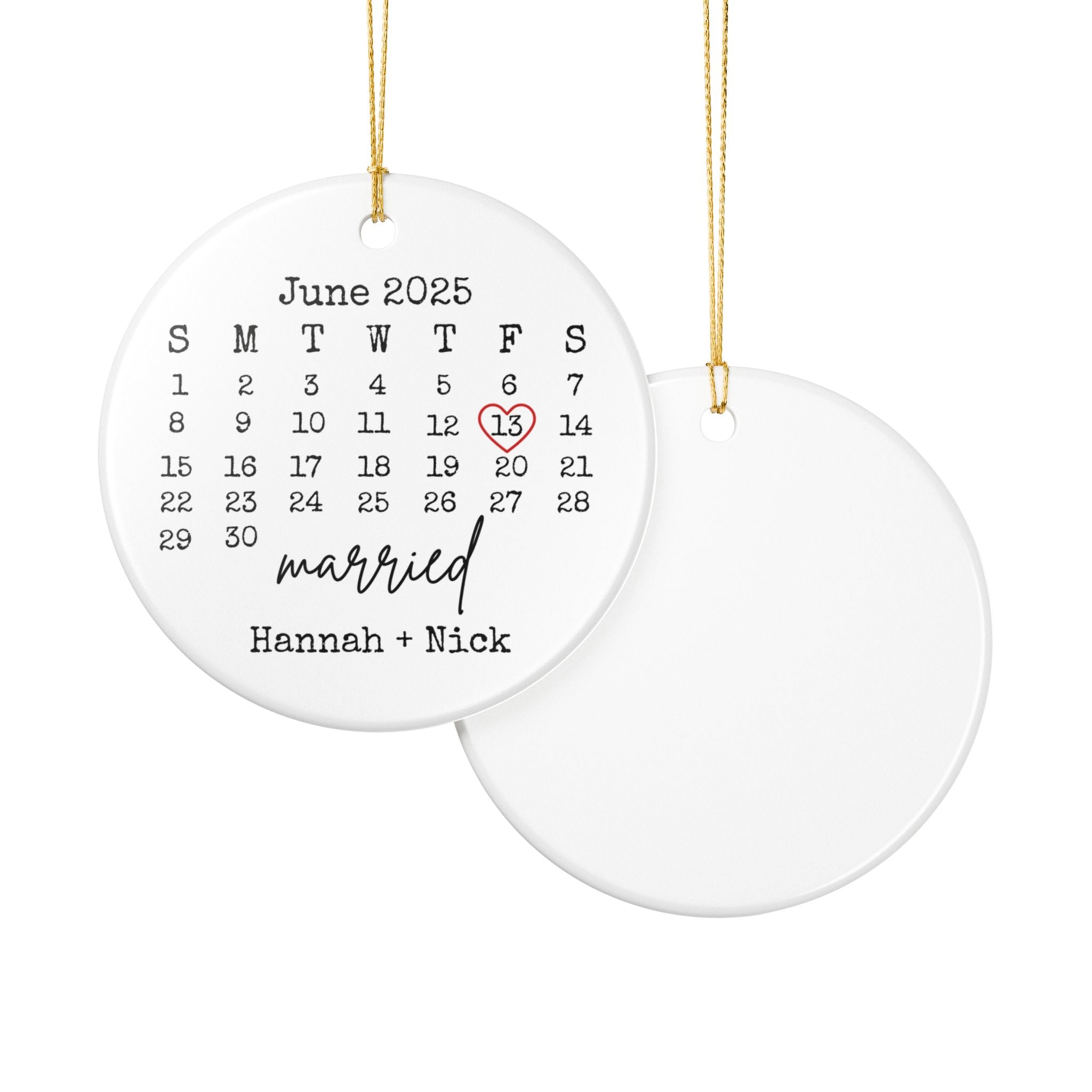 Married Ornament, Wedding Gift, Wedding Date ornament, Heart Calendar, Anniversary Gift, Our First Christmas, Newlywed Gift, Wedding Gift