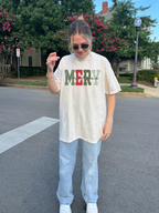 Merry Christmas T-Shirt, Plaid Checkered Merry Christmas Shirt, Christmas Tee, Holiday Festive Shirt, Red Green Plaid Christmas T-Shirt